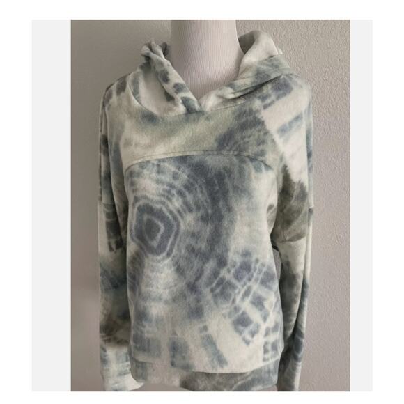 Pullover Fleece Hoodie Socialite Womens Blue Green Tie Dye Print Size SMALL NWT - Picture 2 of 3